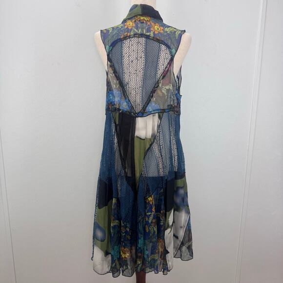 The Pyramid Collection Multicolor Floral Boho Open Front Crochet Duster Vest M - Picture 3 of 9